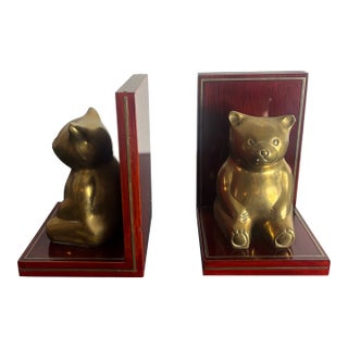 1980s Brass Teddy Bear Bookends For Sale