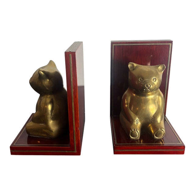 1980s Brass Teddy Bear Bookends For Sale