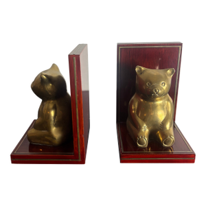 1980s Brass Teddy Bear Bookends