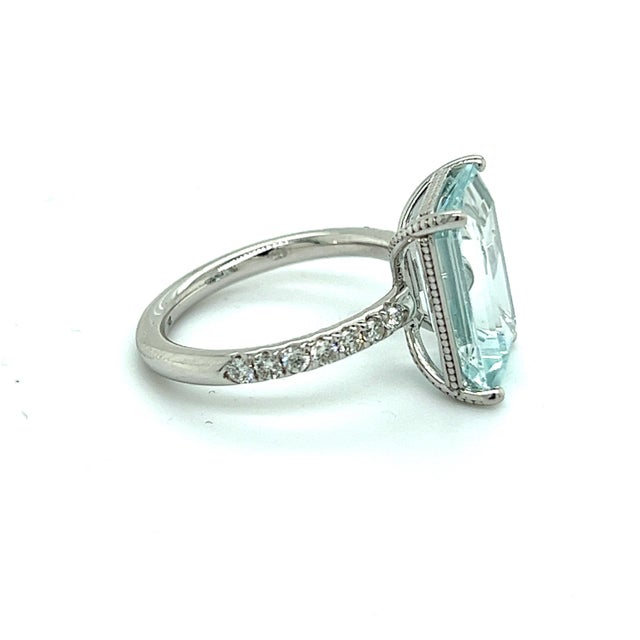 Natural Aquamarine Diamond Ring Size 6.5 14k W Gold 5.78 TCW Certified $4,795 217097 This is a Unique Custom Made...