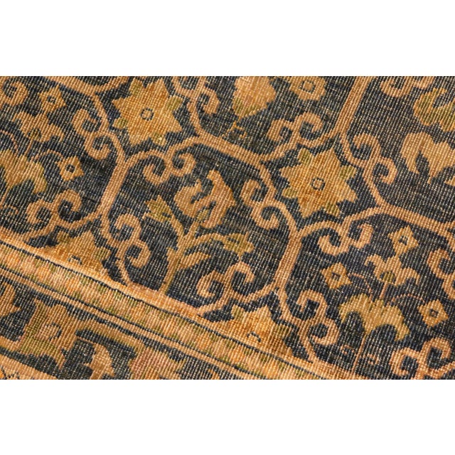 Textile 1980s 1980s Bohemian Semi Antique Low Pile Blue/Gold Wool Rug - 6'1" X 6'10" For Sale - Image 7 of 9