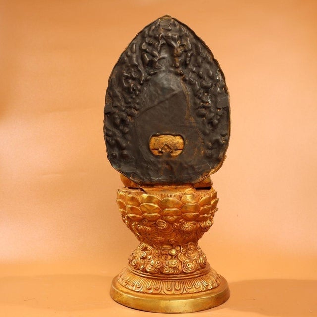 Late 20th Century Gilded Bronze Laughing Buddha Statue on Lotus Throne For Sale - Image 4 of 9