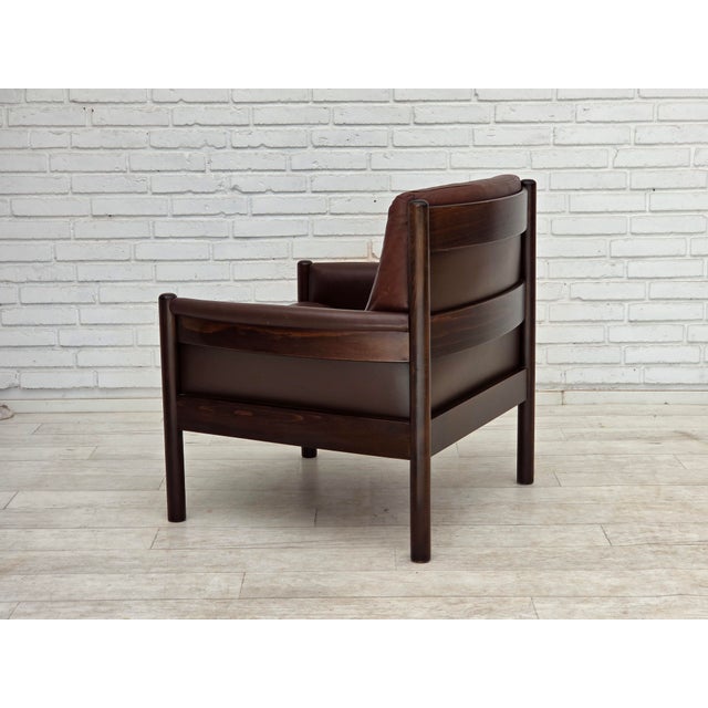 Vintage Scandinavian Armchair in Furniture Leather and Beech, 1970s For Sale - Image 16 of 18