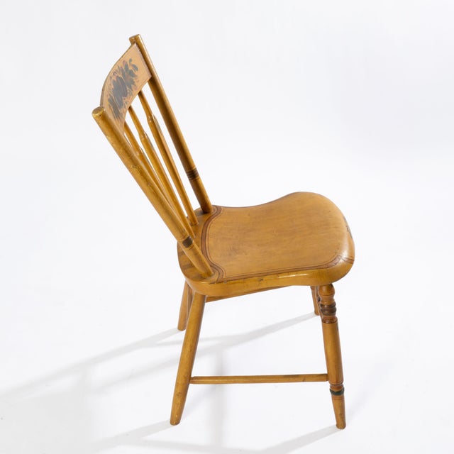 Set of Four 19th Century Painted Plank Seat Arrow Back Windsor Chairs with beautiful wear.