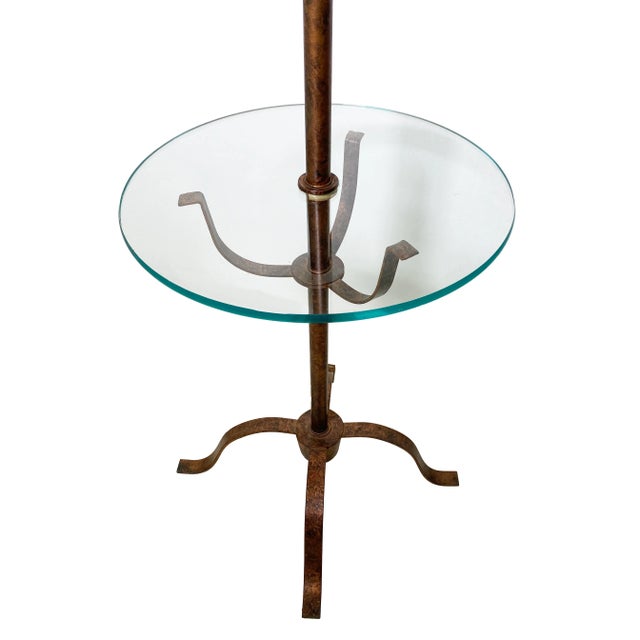 Pair of Hand-Forged Metal and Glass Tray Table Floor Lamps For Sale - Image 4 of 18