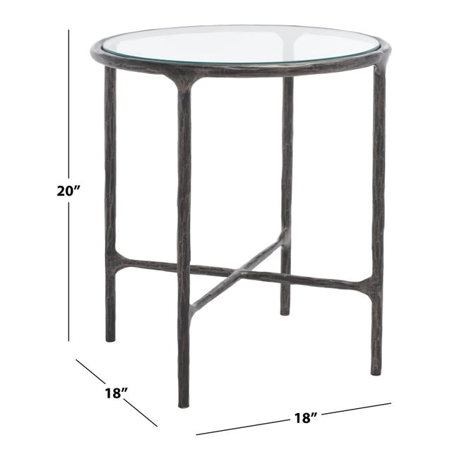 Modern Jessa Metal Round End Table in Black with Glass Top For Sale - Image 3 of 8