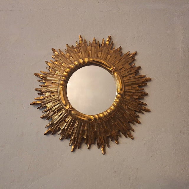 Mid-Century Modern Gilded Sunburst Wall Mirror, 1960s For Sale - Image 6 of 8