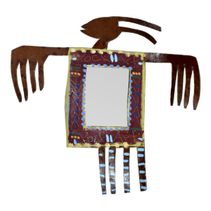 1990s Primitive Twig Bill & Marcia Finks Signed Whimsical Metal Wall Decor Folk Art "East Wind”