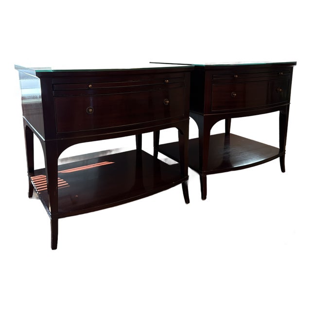 Thomas Pheasant for Baker Bow-Front Mahogany Nightstands, Pair For Sale