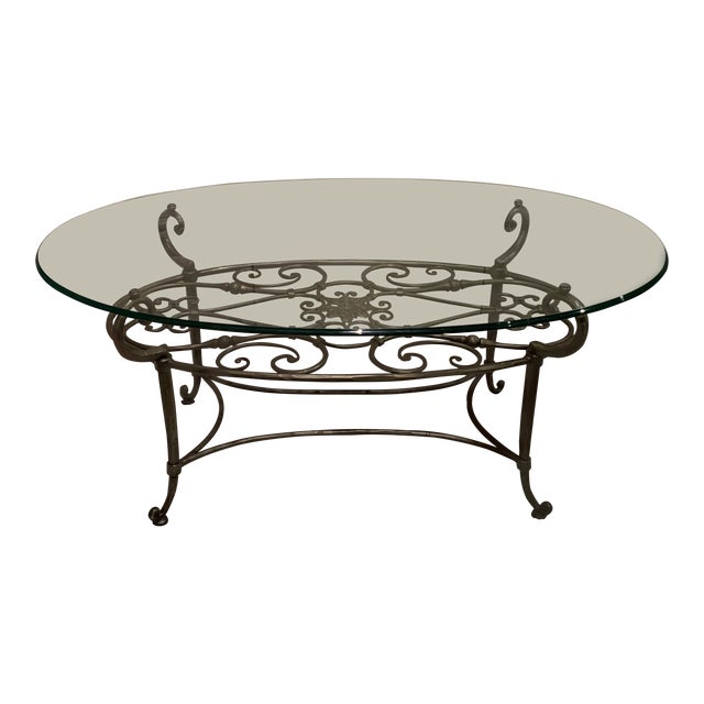 Traditional Ethan Allen Glass and Iron Coffee Table | Chairish