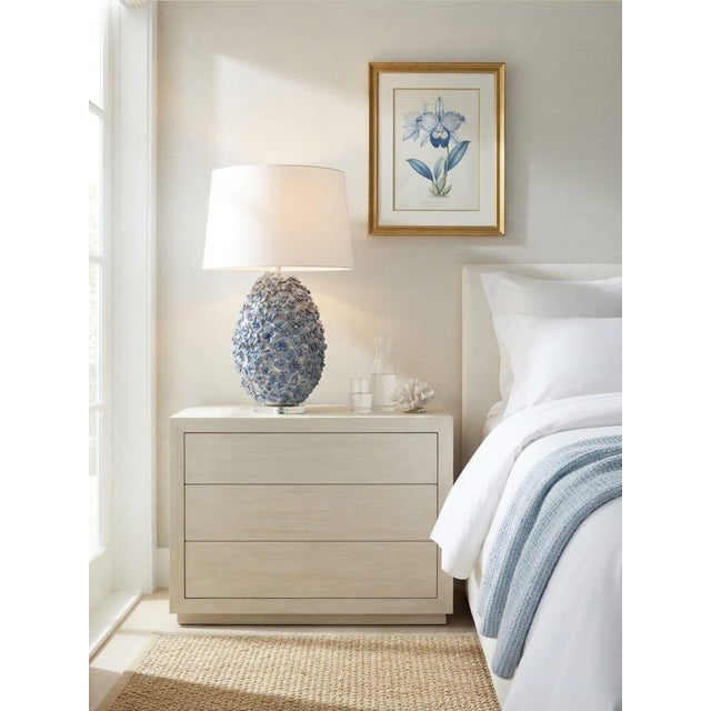 Vintage Hand-Crafted Blue Floral Encrusted Ceramic Table Lamp on Lucite Base For Sale - Image 11 of 12