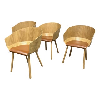 Stefan Diez for E15 Ch04 Houdini Oak + Leather Armchairs, Set of Four For Sale