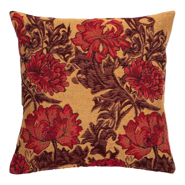 Chrysanthemums Gold Cushion With Feather Filler - 33x33cm (13"x13") For Sale
