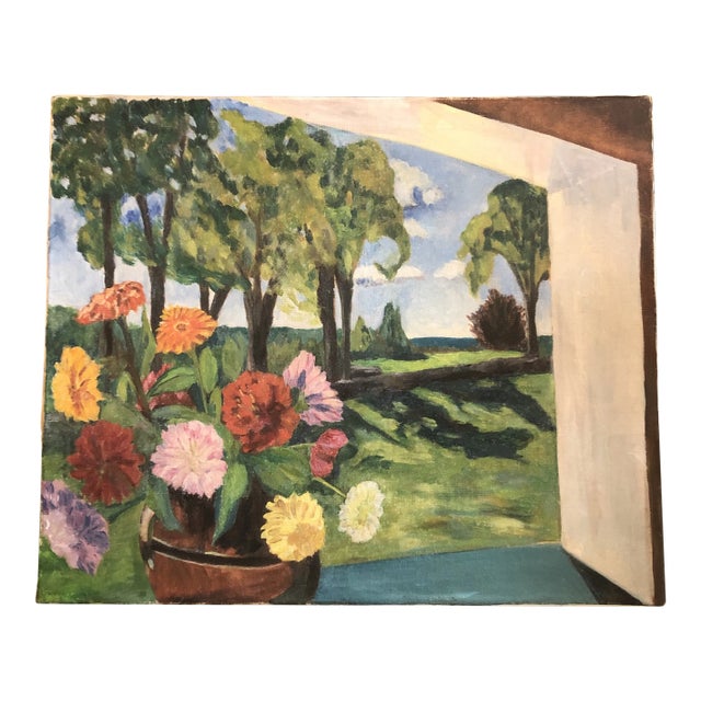 Original Vintage Room With a View Still Life /Landscape Painting 1960’s For Sale