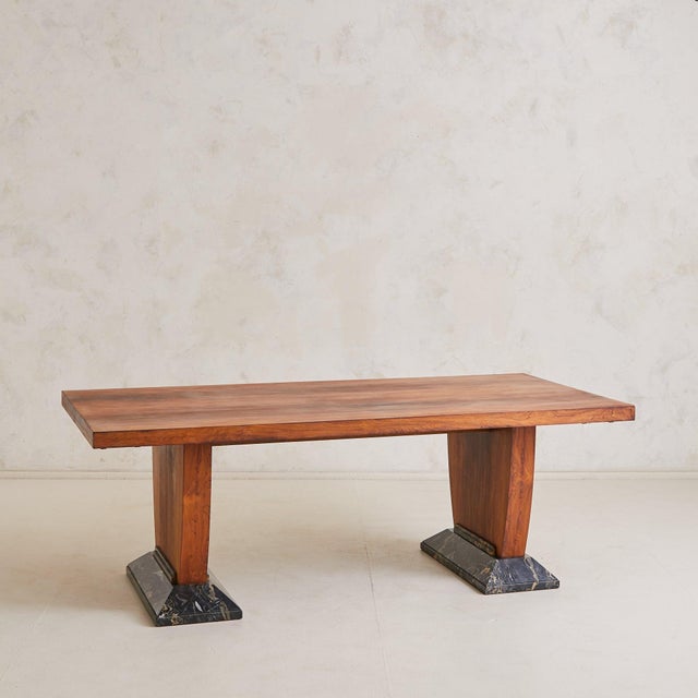 French Art Deco Extendable Wood + Black Marble Dining Table or Desk, 1940s For Sale In Chicago - Image 6 of 11
