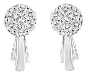 14K White Gold 3/4 Cttw Diamond Floral Cluster Drop and Dangle Stud Earrings (H-I Color, I1-I2 Clarity) - 2 Pieces