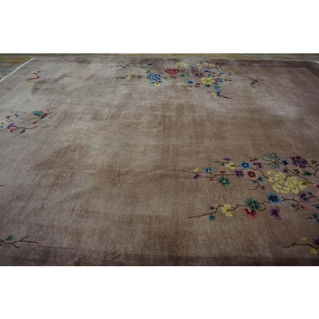 1920s Tan Taupe Garden Antique Chinese Art Deco Carpet 8'9" X 11'6" Handknotted Wool Rug For Sale - Image 14 of 15