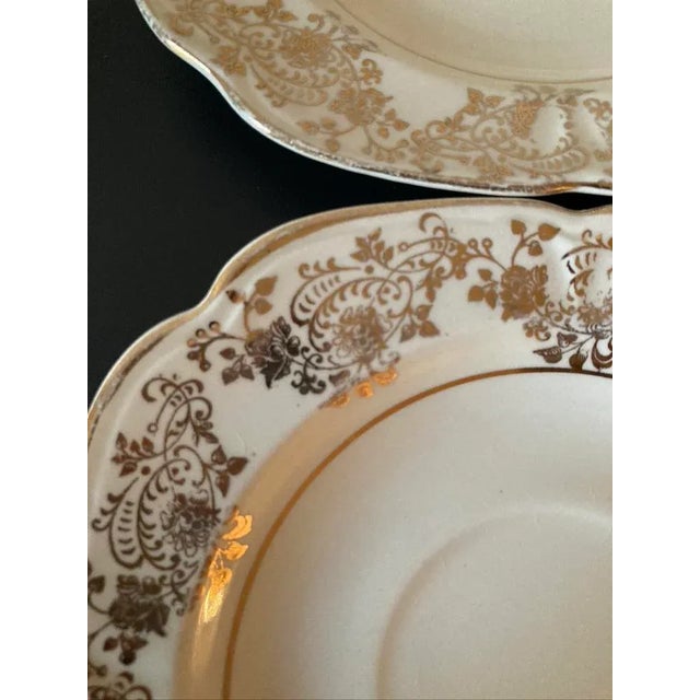 Ceramic Vintage Tan and Floral Gold Porcelain Cocktail Drinks Coasters- Set of 3 For Sale - Image 7 of 12