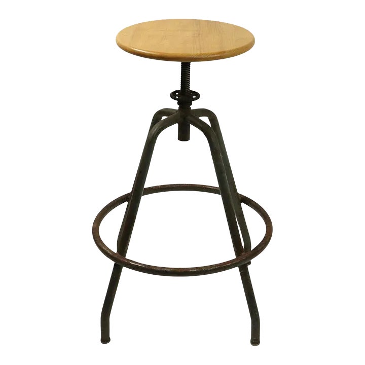 Adjustable Industrial Swivel Stool | Chairish