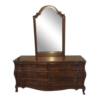 1970s French Provincial White Furniture Company Cherrywood Dresser with Mirror For Sale