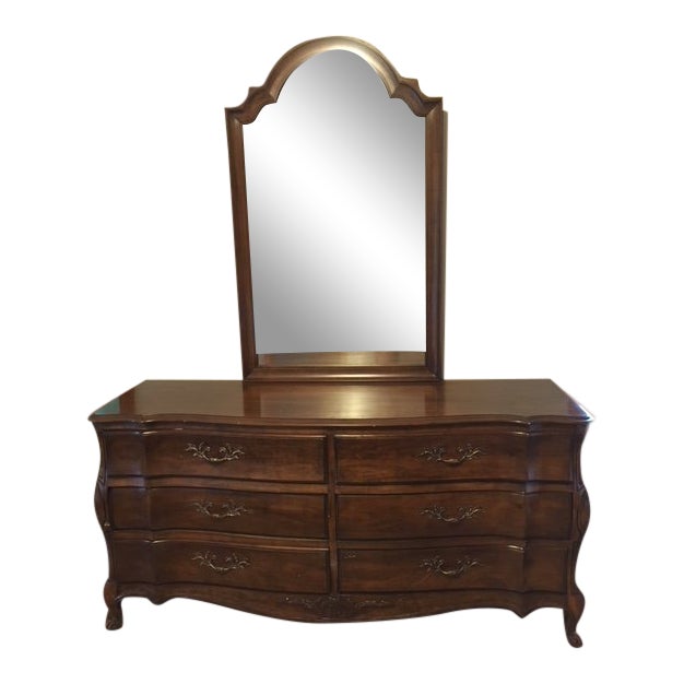 1970s French Provincial White Furniture Company Cherrywood Dresser with