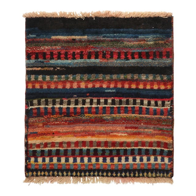 1950s Vintage Gabbeh Tribal Rug in Multicolor Striped Patterns For Sale