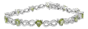 .925 Sterling Silver 1.00 Cttw Diamond and 4.00mm Lab Created Green Heart-Shaped Peridot Infinity Link Bracelet (I-J Color, I2-I3 Clarity) - 7.25"