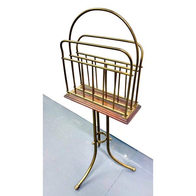 Vintage Brass Swivel Magazine Rack For Sale - Image 4 of 5