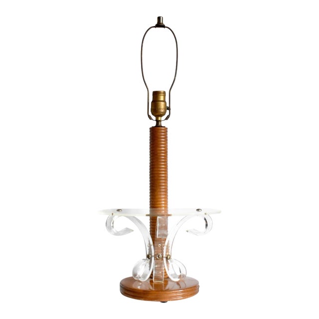 Mid-Century Modern Wood & Acrylic Shelf Table Lamp For Sale