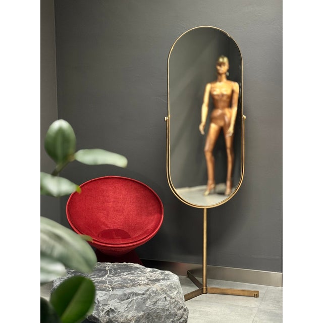 Not Yet Made - Made To Order Italian Freestanding Oval Mizar Mirror in Burnished Metal For Sale - Image 5 of 6