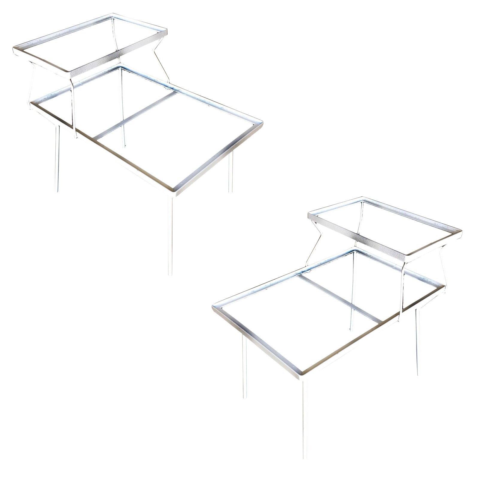 TwoTier Art Deco Glass Top Outdoor/Patio Side Table by Woodard a