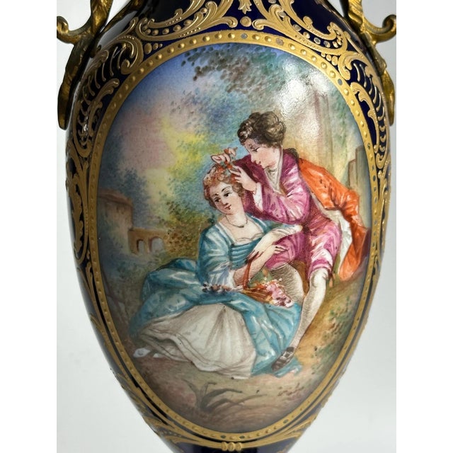 Metal Antique French Porcelain Vases with Gilt Bronze Mounts from Sèvres, 19th Century, Set of 2 For Sale - Image 7 of 11