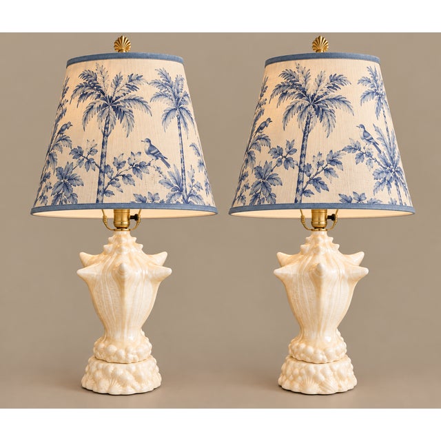 Ceramic Vintage Conch Seashell Shell Table Lamps - A Pair For Sale - Image 7 of 7