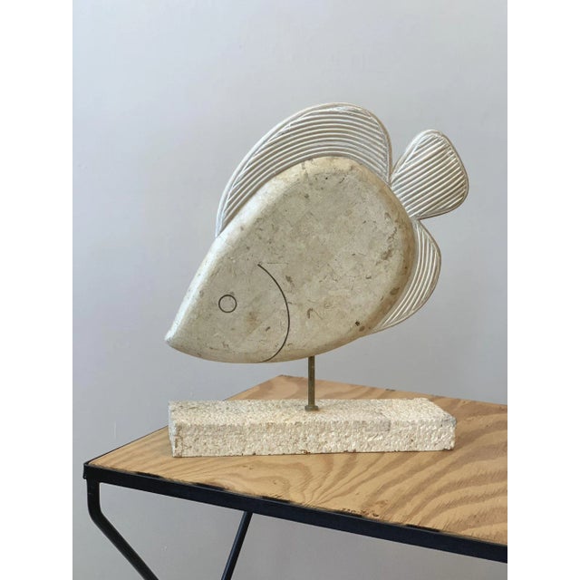 Vintage Large Scale Maitland-Smith Attributed Tessellated Stone and Coral Fish Sculpture For Sale - Image 12 of 12