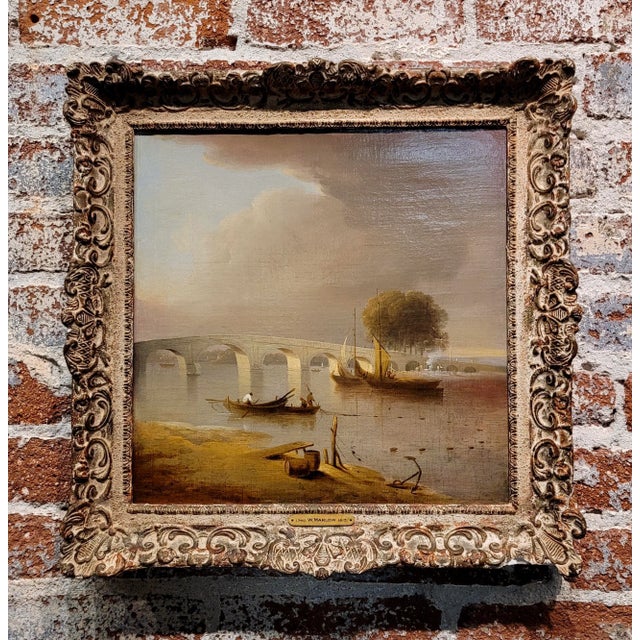 Illustration William Marlow -A Bridge Near London -18th Century Oil Painting For Sale - Image 3 of 12