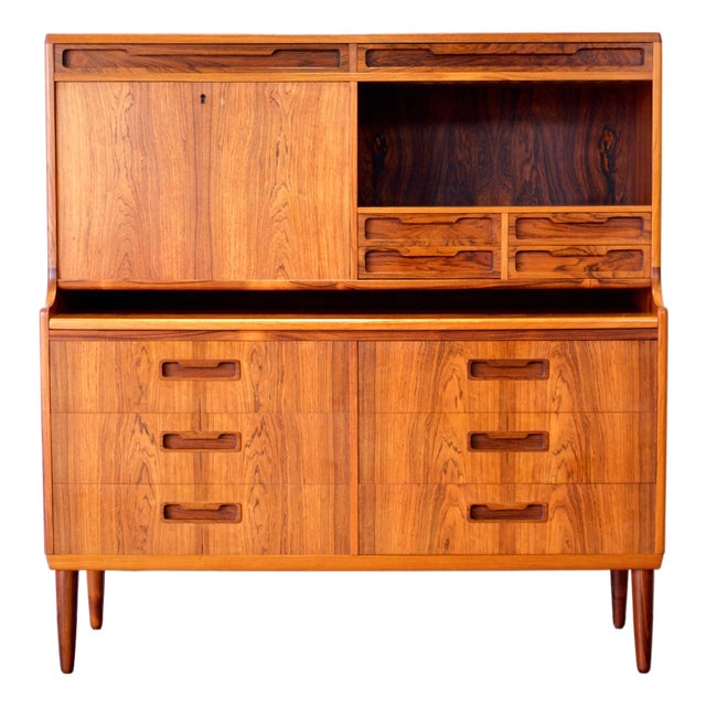 Rosewood Secretary Desk & Bar Cabinet, in the Style of Brdr. Larsen Møbelfabrik For Sale