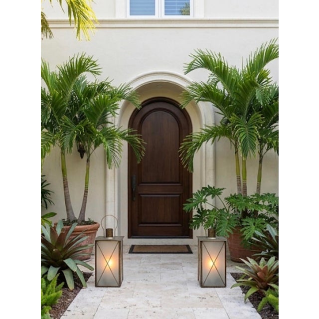 Pair of Neoclassical Style Mixed Metal Large Scale Hurricane Lanterns For Sale - Image 10 of 12