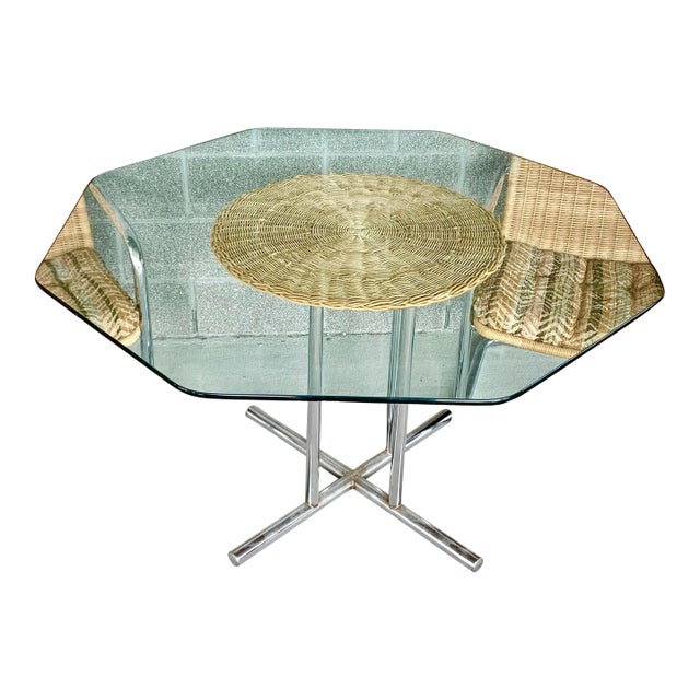 1970’s Harvey Probber Style Wicker and Chrome Dining Table For Sale