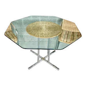 1970’s Harvey Probber Style Wicker and Chrome Dining Table