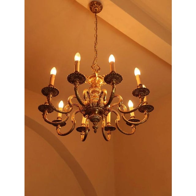 Metal Classicist Golden Bronze Chandelier with Ten Bulbs For Sale - Image 7 of 7