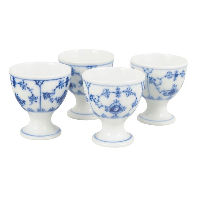 Blue Fluted Plain Egg Cups from Royal Copenhagen, 1920s, Set of 4 For Sale