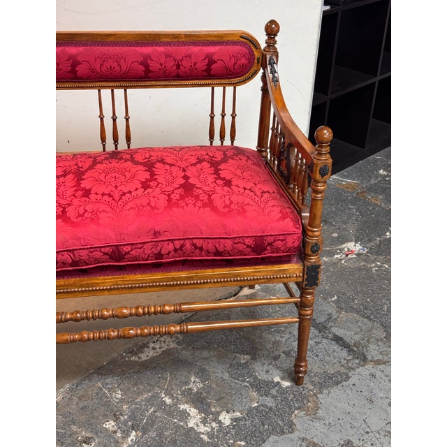 Antique Victorian Red Damask Upholstered Settee For Sale - Image 11 of 12