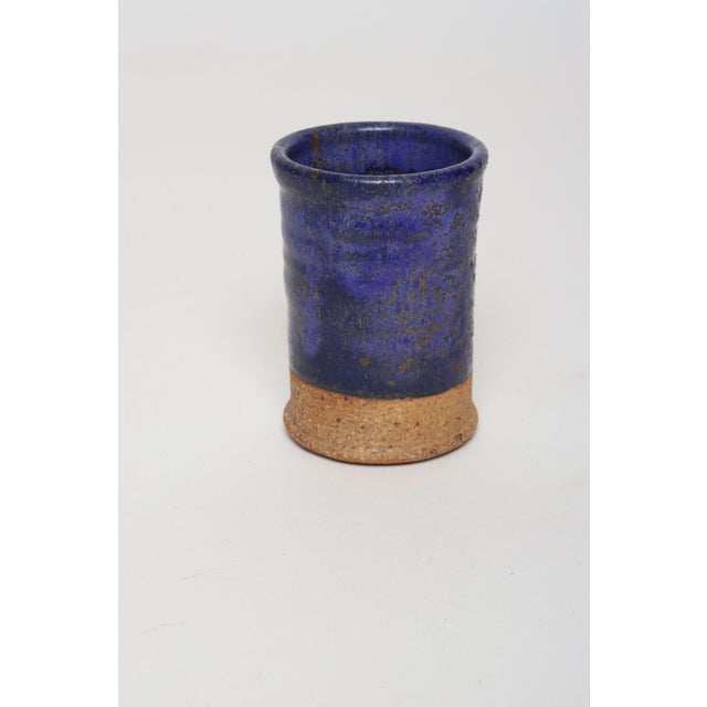 Mid-Century Modern Vintage Studio Pottery Indigo "Thyme" Herb Cylindrical Vessel by Deanna Nichols For Sale - Image 3 of 16