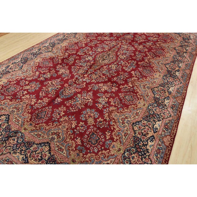 Farmhouse Kerman Rug 9’1” X 14’7” Red Wool Vintage Traditional Hand-Knotted Carpet For Sale - Image 3 of 15