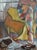 Figurative Early Carlos Bastos Oil on Board "Harlequin" New York 1948 Important Artist For Sale - Image 3 of 8