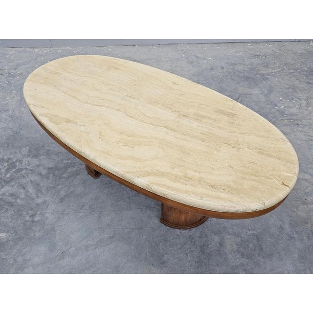 Large Modern Sofa Table in Walnut with Travertine Top, 1970s For Sale - Image 9 of 16