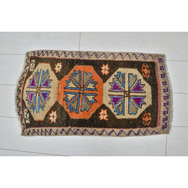 1960s Handmade wool and cotton rug in Turkish Anatolian Small Rug, Vintage Doormat Rug, Turkish Decorative Rug, Handmade...