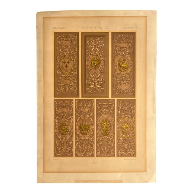 Antique Racinet Renaissance Ornament Chromolithograph, C. 1875 For Sale