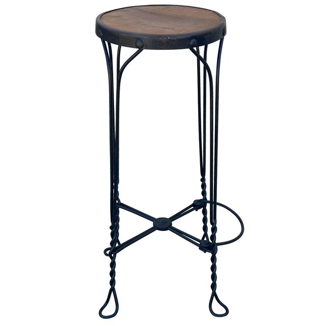 Victorian Early 20th Century Late Victorian Ice Cream Parlor Oak & Iron Bar Stool For Sale - Image 3 of 7