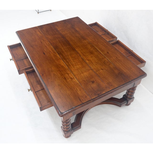 Wood Heavy Large 30x54 Spanish Colonial Solid Mahogany Italian Coffee Table w/ Drawer For Sale - Image 7 of 14